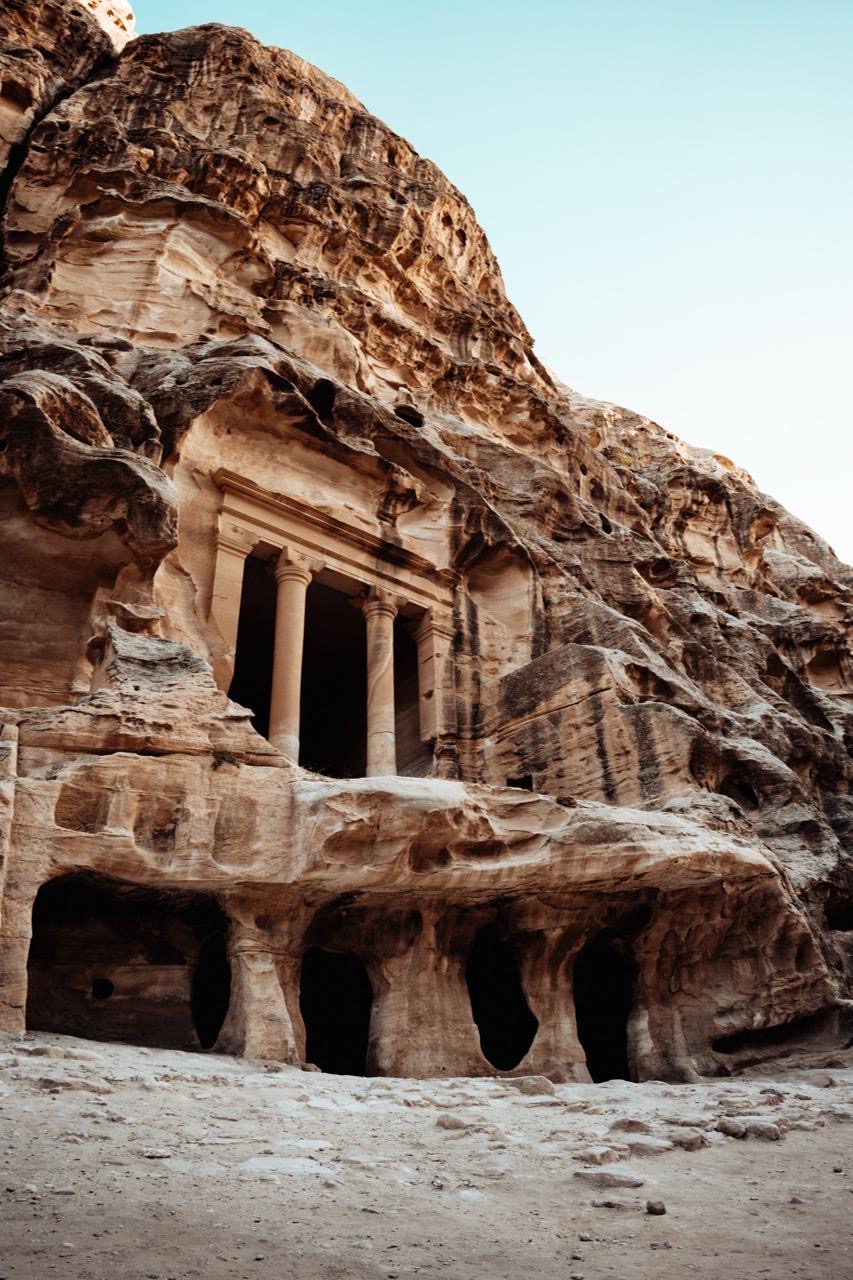 A Nabataean temple carved into the sandstone cliffs at Petra